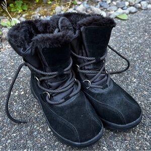 Baretraps Leather Suede Faux Fur Lined Black Stay Dry System Winter Boots Size 5